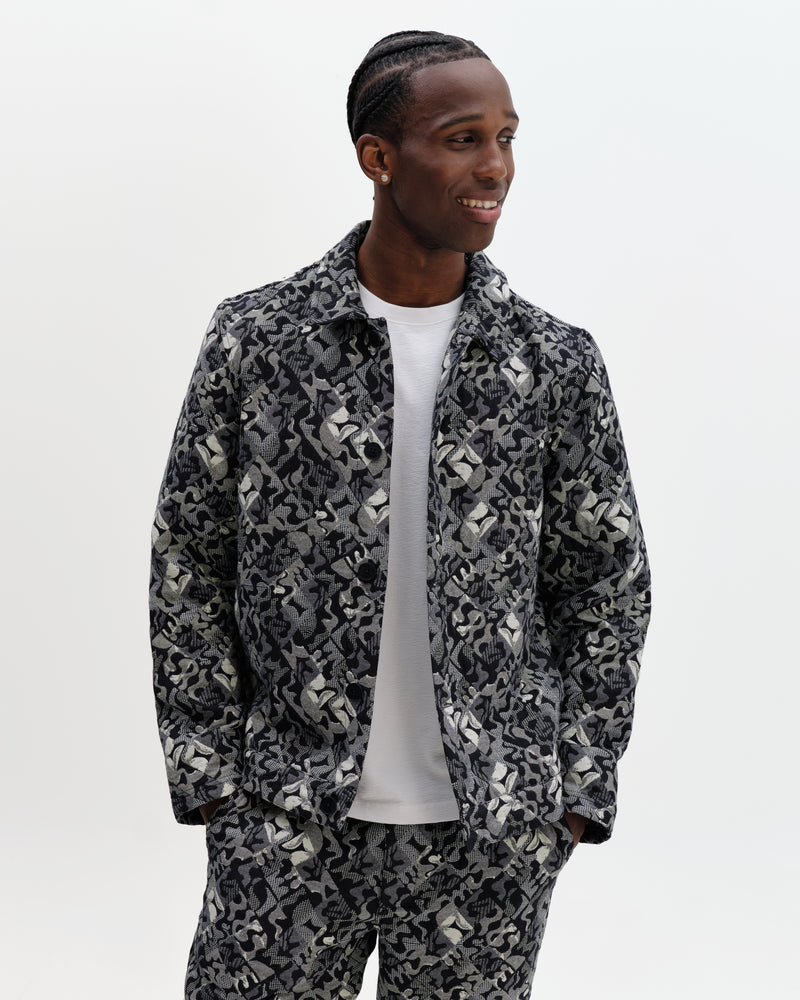 Men's Navy And Ecru Tile Jacquard Jacket | Wax London