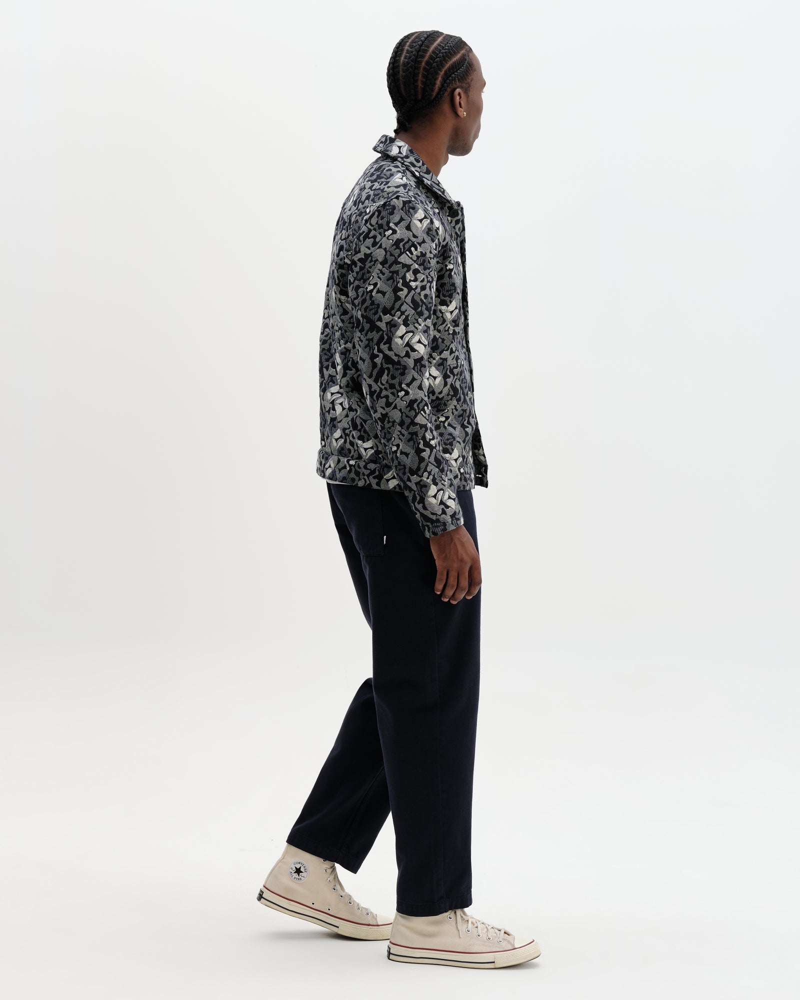 Men's Navy And Ecru Tile Jacquard Jacket | Wax London