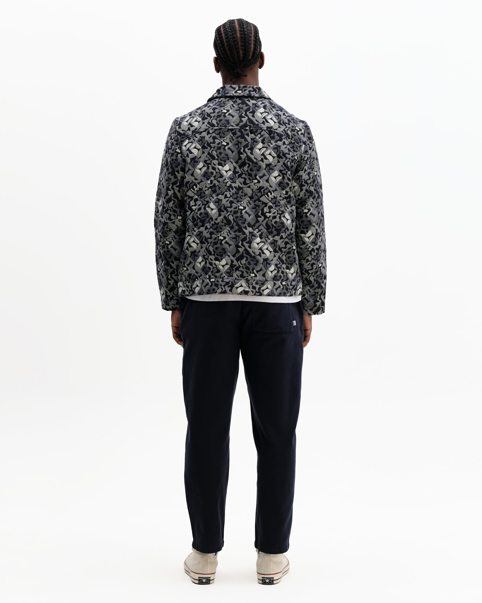 Men's Navy And Ecru Tile Jacquard Jacket | Wax London