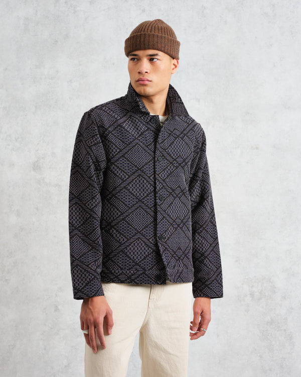 wax london Iggy - Navy Diamond Stitch Jacquard Jacket