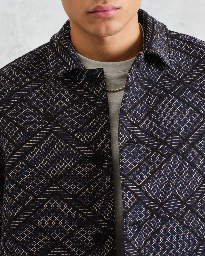 wax london Iggy - Navy Diamond Stitch Jacquard Jacket