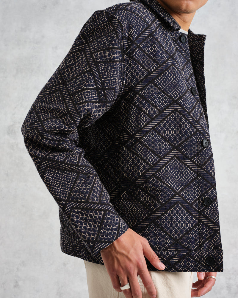 wax london Iggy - Navy Diamond Stitch Jacquard Jacket