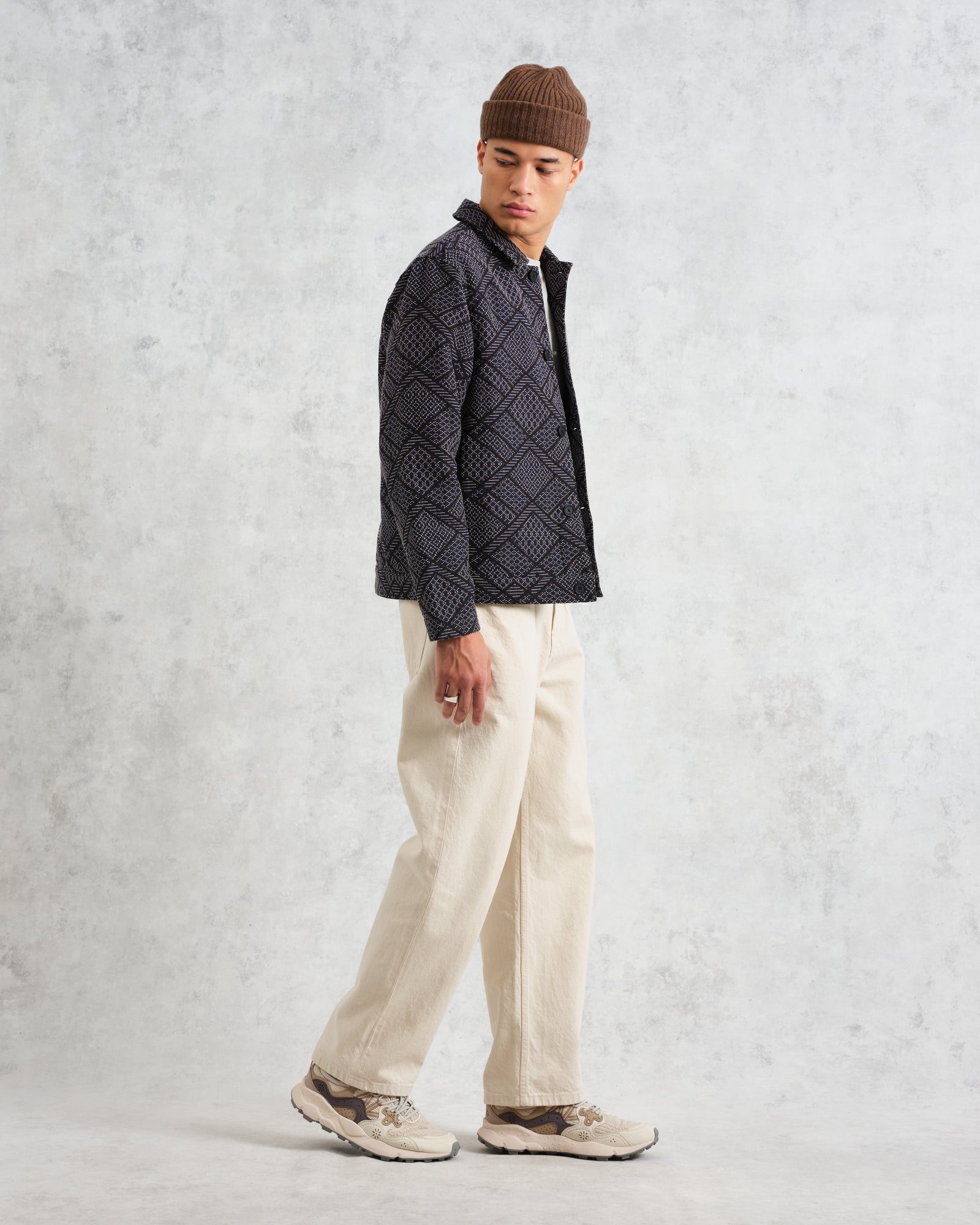 Iggy - Navy Diamond Stitch Jacquard Jacket | Wax London