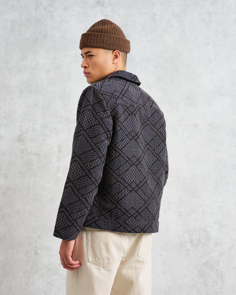 wax london Iggy - Navy Diamond Stitch Jacquard Jacket