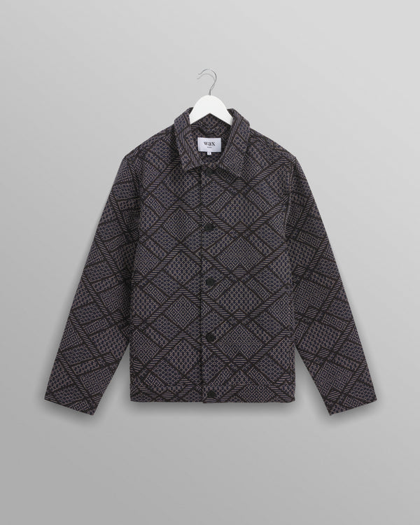 wax london men's Iggy - Navy Diamond Stitch Jacquard Jacket