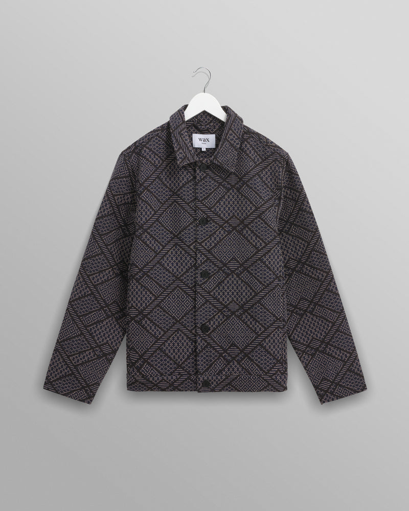 wax london Iggy - Navy Diamond Stitch Jacquard Jacket