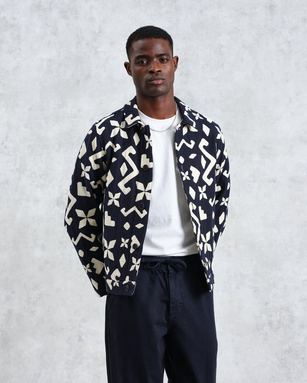 wax london Iggy - Navy Geometric Jacquard Jacket