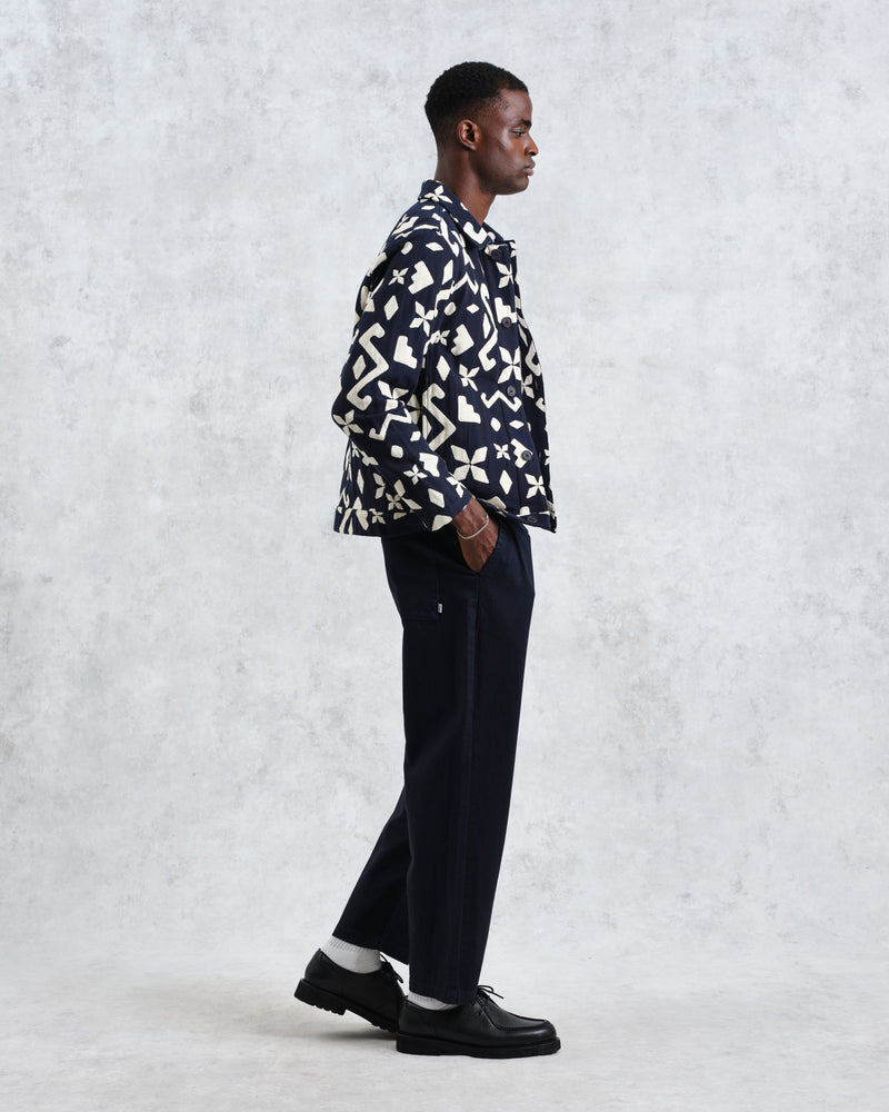 wax london Iggy - Navy Geometric Jacquard Jacket