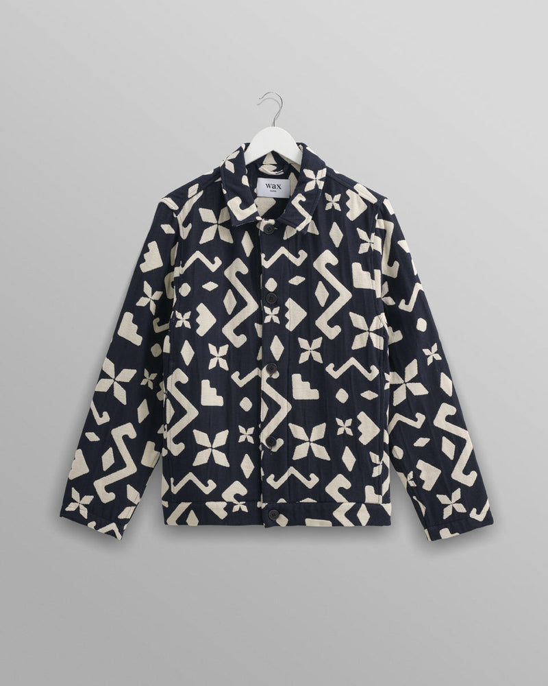 wax london Iggy - Navy Geometric Jacquard Jacket