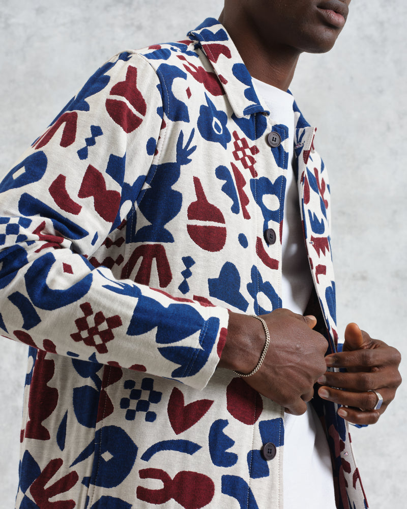 wax london men's Iggy - Red And Blue Spin Jacquard Jacket