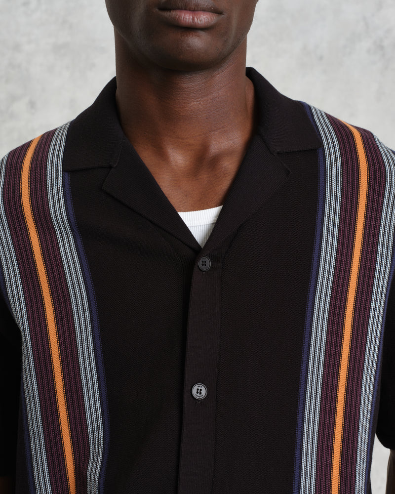 wax london Ivy - Black And Multicolour Striped Cotton Polo Shirt