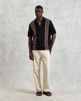 wax london Ivy - Black And Multicolour Striped Cotton Polo Shirt