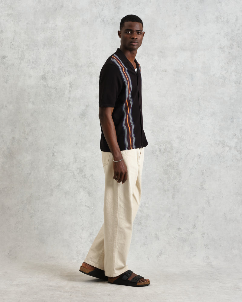 wax london Ivy - Black And Multicolour Striped Cotton Polo Shirt