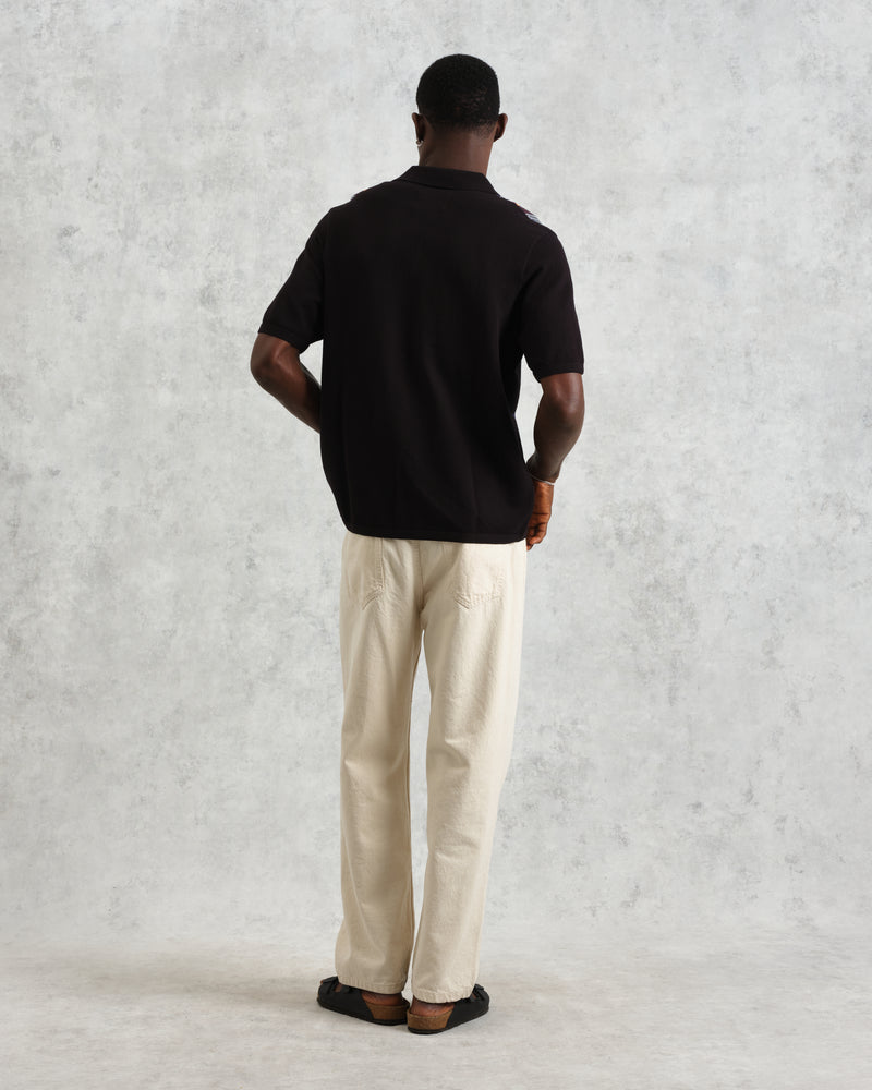 wax london Ivy - Black And Multicolour Striped Cotton Polo Shirt