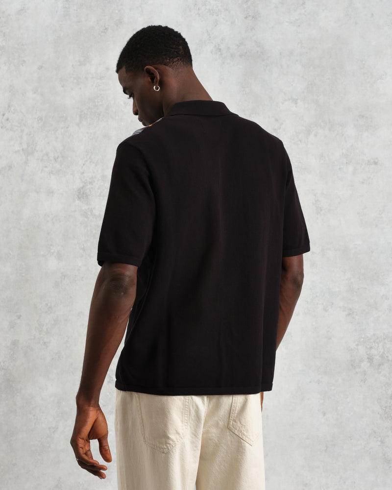 wax london Ivy - Black And Multicolour Striped Cotton Polo Shirt
