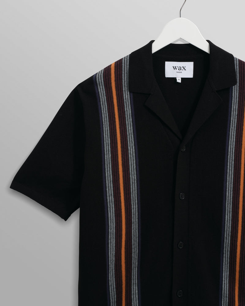 wax london Ivy - Black And Multicolour Striped Cotton Polo Shirt