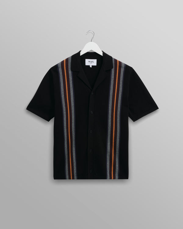 wax london men's Ivy - Black And Multicolour Striped Cotton Polo Shirt