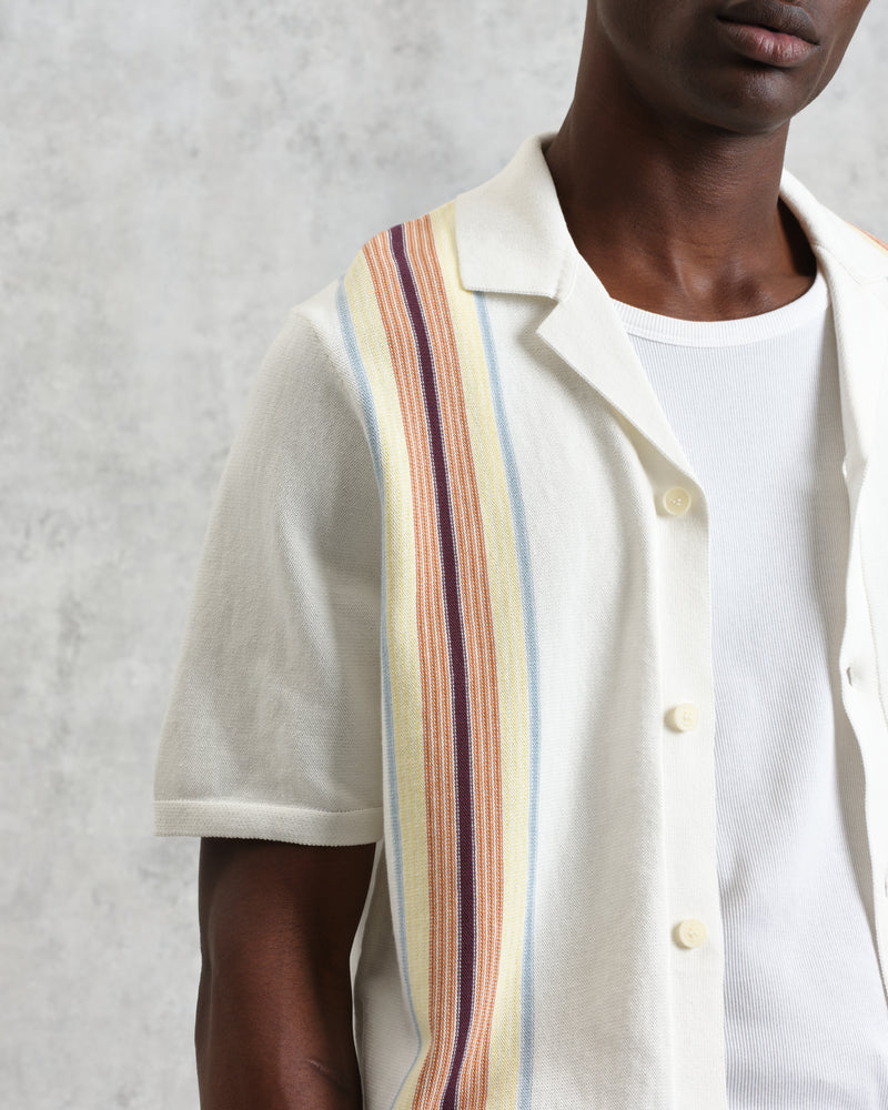 wax london Ivy - Ecru And Multicolour Striped Cotton Polo Shirt