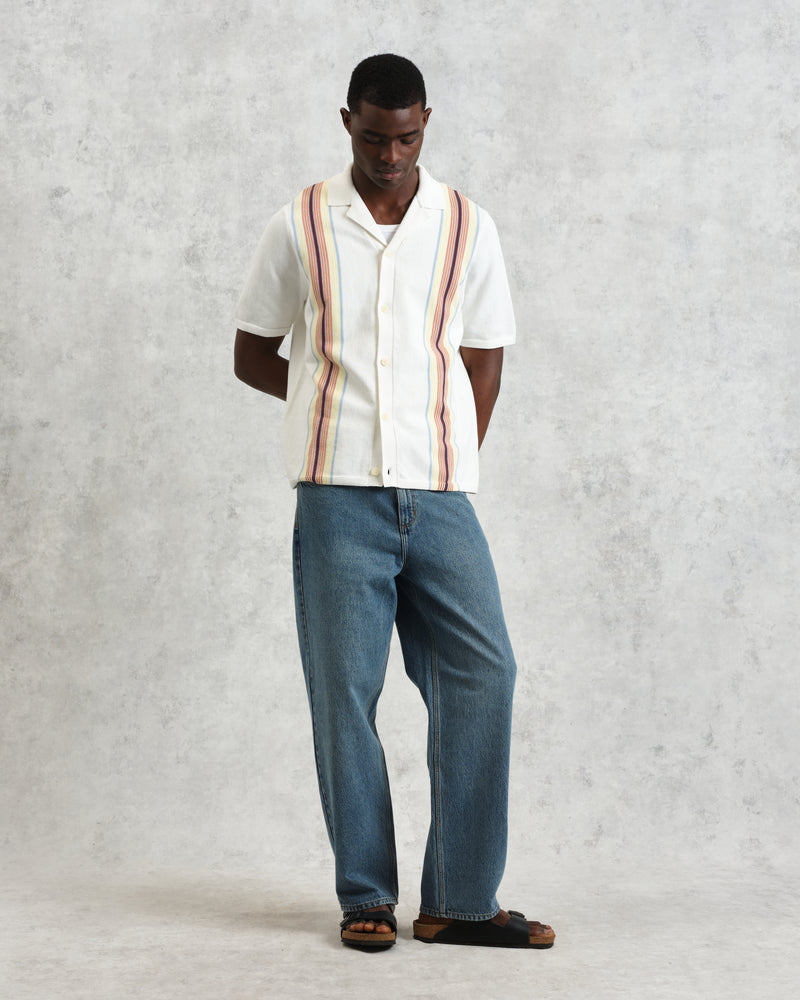 wax london Ivy - Ecru And Multicolour Striped Cotton Polo Shirt