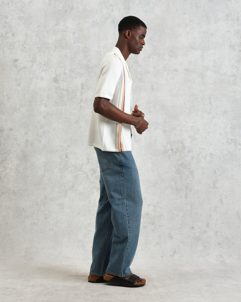 wax london Ivy - Ecru And Multicolour Striped Cotton Polo Shirt