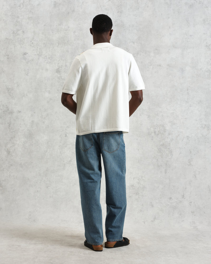 wax london Ivy - Ecru And Multicolour Striped Cotton Polo Shirt
