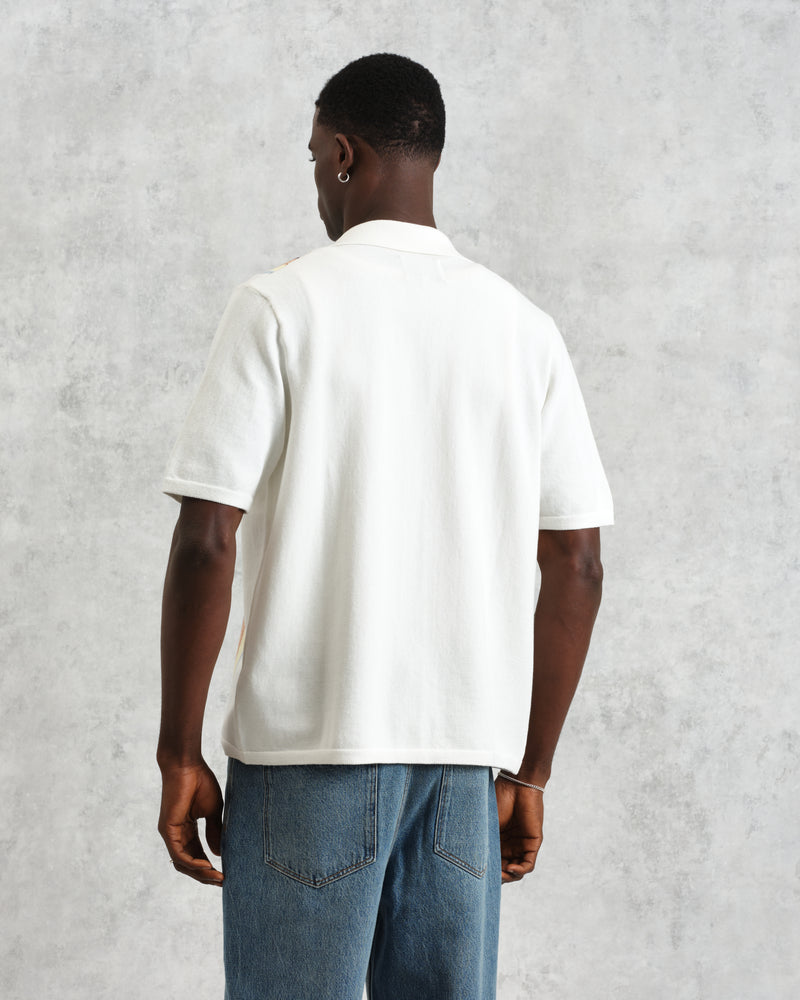wax london Ivy - Ecru And Multicolour Striped Cotton Polo Shirt