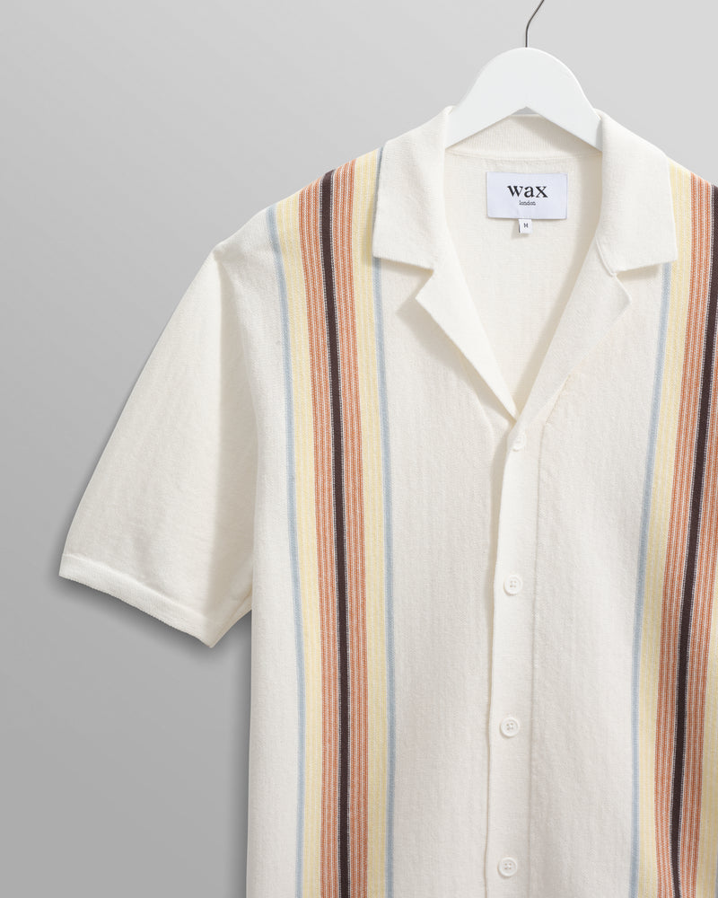 wax london Ivy - Ecru And Multicolour Striped Cotton Polo Shirt