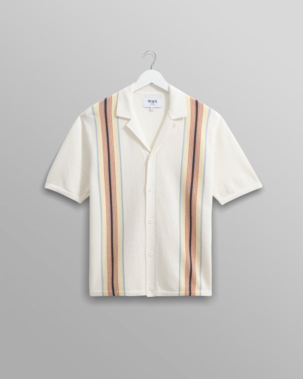 wax london men's Ivy - Ecru And Multicolour Striped Cotton Polo Shirt