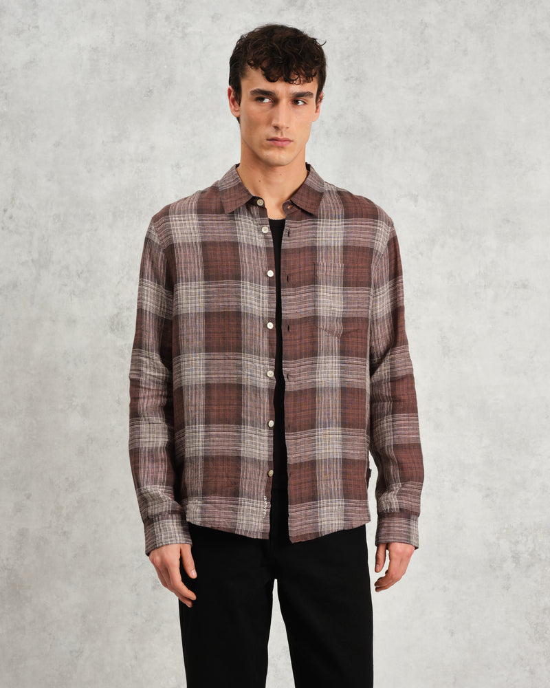 wax london Jaunt - Brown Check Linen Shirt