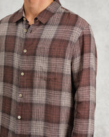 wax london Jaunt - Brown Check Linen Shirt