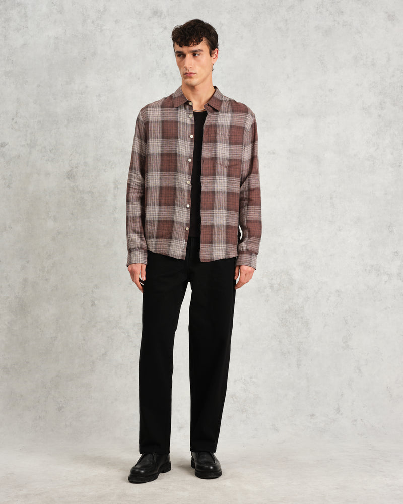 wax london Jaunt - Brown Check Linen Shirt