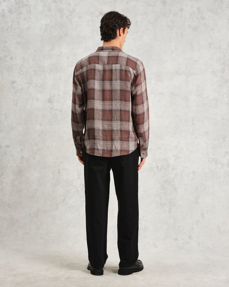 wax london Jaunt - Brown Check Linen Shirt