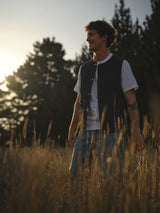 wax london men's Jedd - Navy Organic Cotton Ripstop Gilet