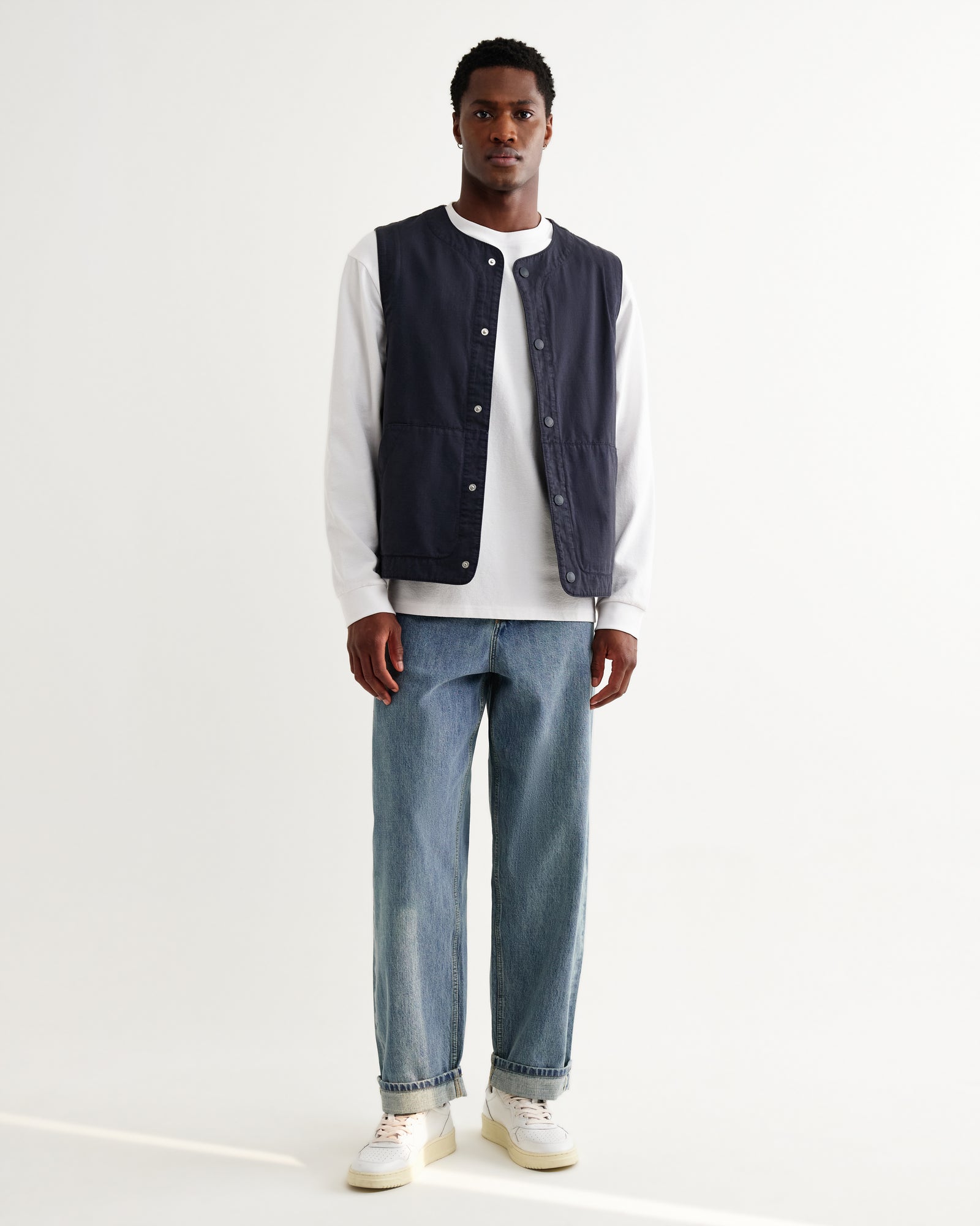 Men's Navy Organic Cotton Ripstop Gilet | Wax London