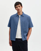 Keats - Blue Cotton Seersucker Short-Sleeve Shirt