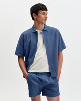 Keats - Blue Cotton Seersucker Short-Sleeve Shirt