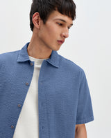 Keats - Blue Cotton Seersucker Short-Sleeve Shirt
