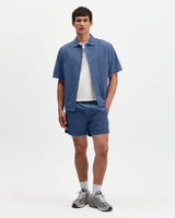 Keats - Blue Cotton Seersucker Short-Sleeve Shirt