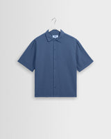 Keats - Blue Cotton Seersucker Short-Sleeve Shirt