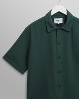wax london Keats - Forest Green Cotton Seersucker Short-Sleeve Shirt