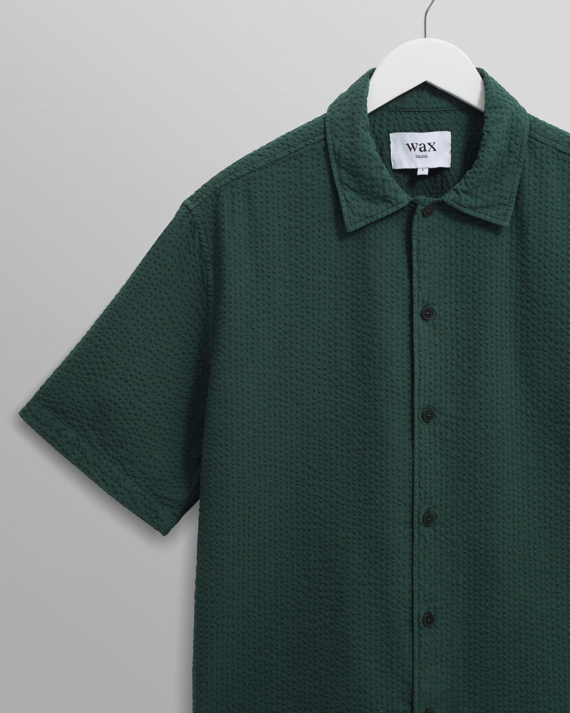 wax london Keats - Forest Green Cotton Seersucker Short-Sleeve Shirt