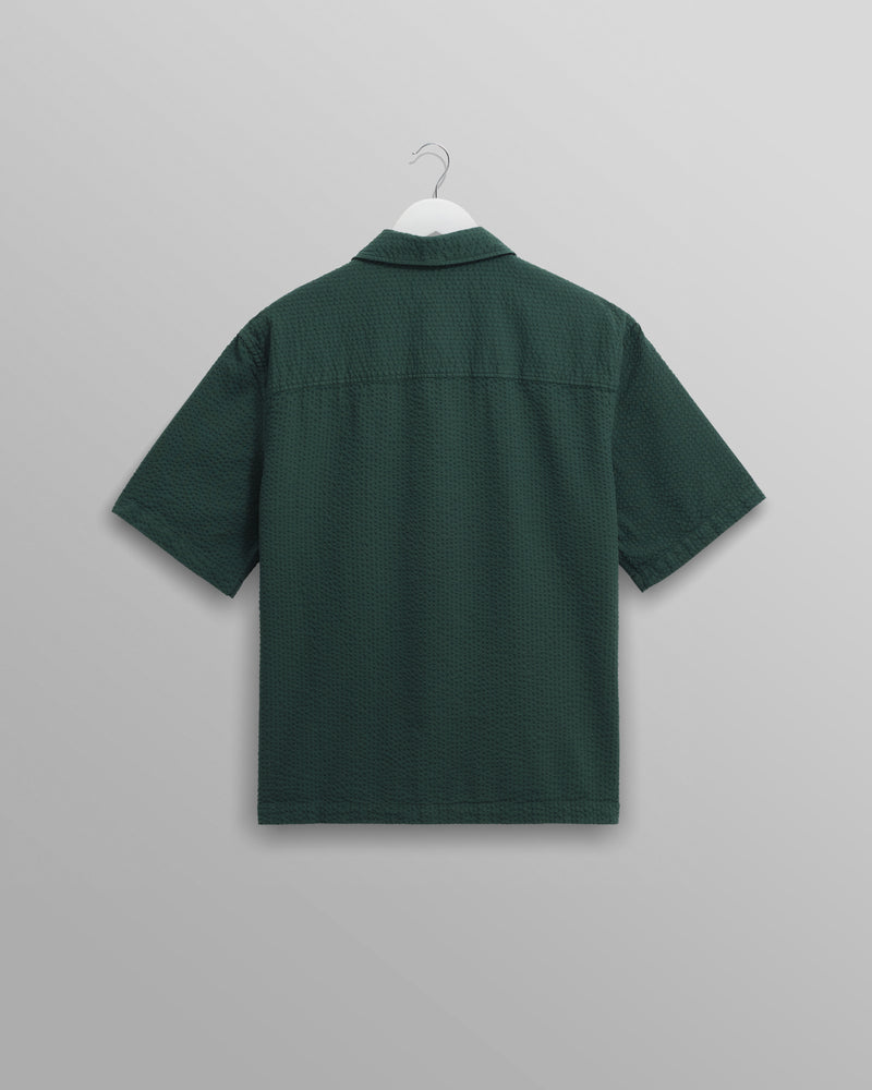 wax london Keats - Forest Green Cotton Seersucker Short-Sleeve Shirt