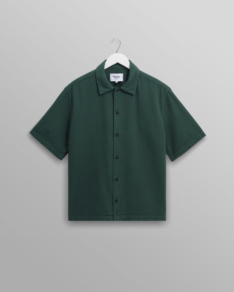 wax london Keats - Forest Green Cotton Seersucker Short-Sleeve Shirt