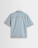 wax london men's Keats - Light Blue And Rust Embroidered Short-Sleeve Shirt