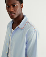 wax london men's Keats - Light Blue And Rust Embroidered Short-Sleeve Shirt