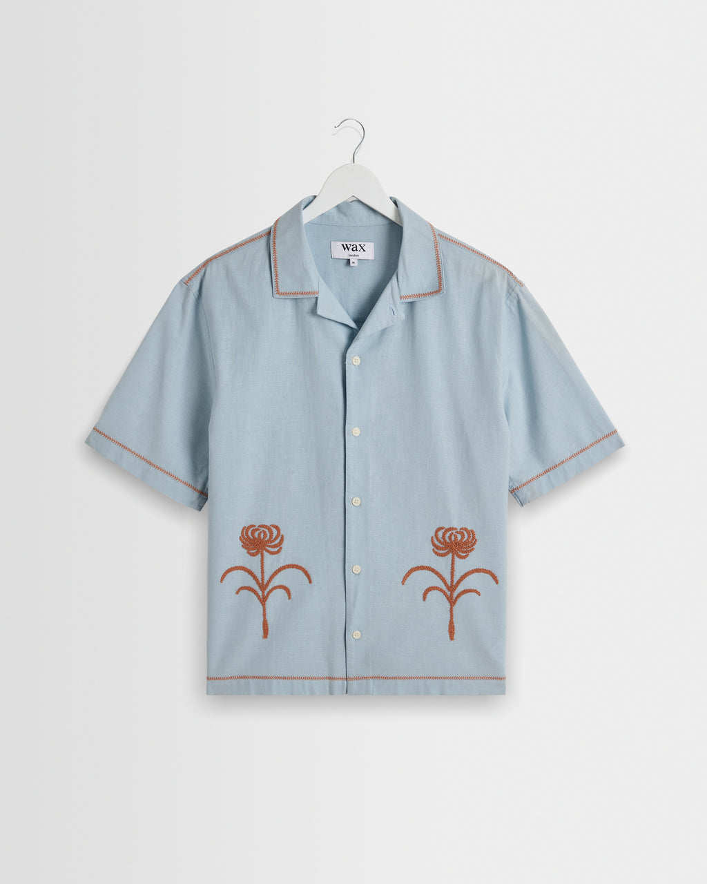 Men's Light Blue Embroidered Short-Sleeve Shirt | Wax London Men's Light Blue Embroidered Short-Sleeve Shirt | Wax London