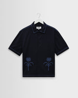 wax london men's Keats - Navy And Blue Embroidered Short-Sleeve Shirt