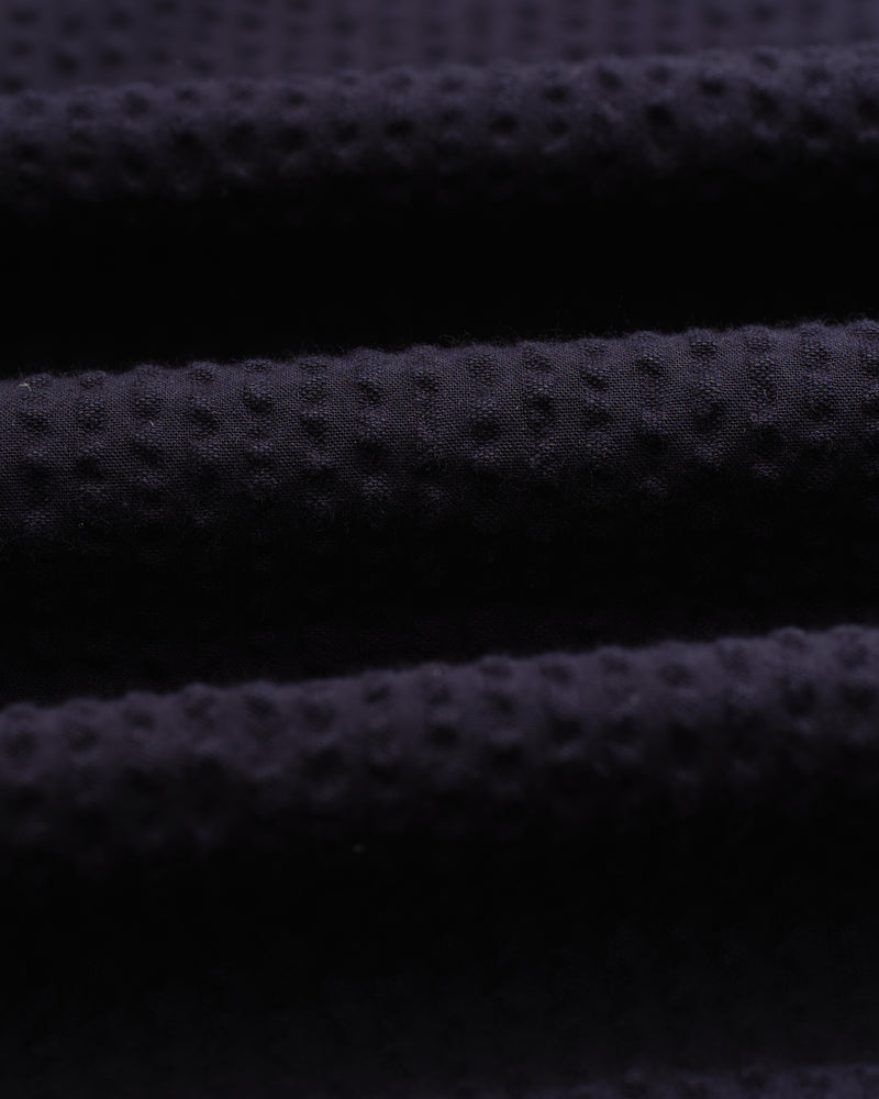 wax london Keats - Navy Cotton Seersucker Short-Sleeve Shirt