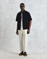wax london Keats - Navy Cotton Seersucker Short-Sleeve Shirt