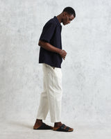 wax london Keats - Navy Cotton Seersucker Short-Sleeve Shirt
